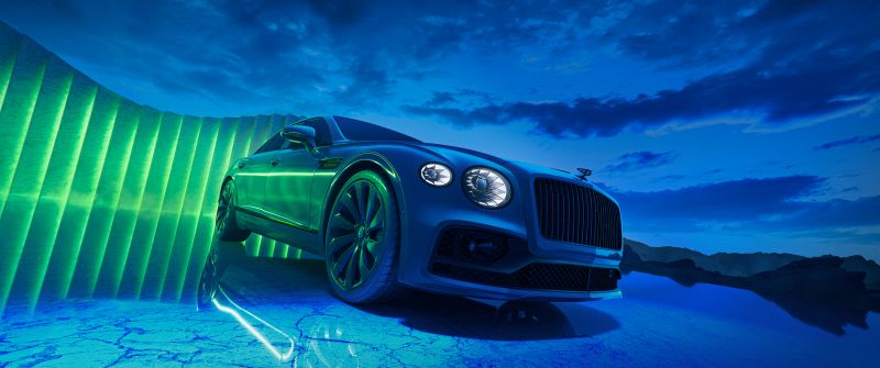 Bentley Flying Spur, CGI, Blue aesthetic