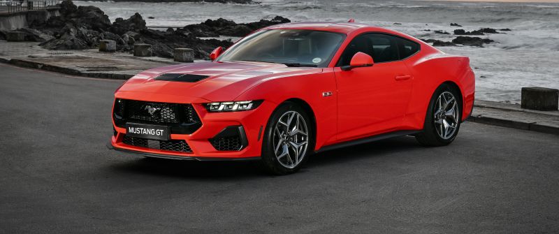 Ford Mustang GT, Beach, 2024, Red cars, 5K