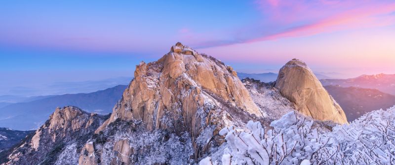 Bukhansan National Park, Mountain Peak, Seoul, South Korea, Winter, Frozen trees, Snow covered, Early Morning, Aesthetic