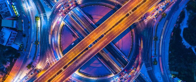 Bangkok, Intersection, Aerial Photography, Night City, Long exposure, Traffic lights, Expressway, City night