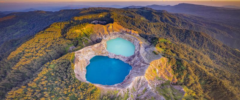 Kelimutu, Volcanic crater lake, Indonesia, Aerial view, Crater Lake