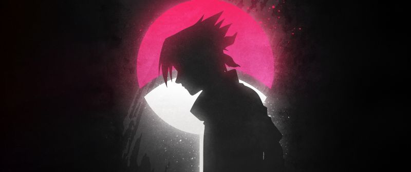 Sasuke Uchiha, Glow in dark, Dark aesthetic, Silhouette, Naruto, 5K, Dark background