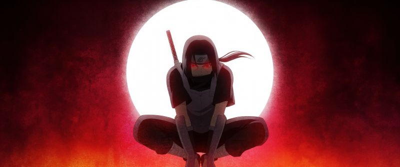 Itachi Uchiha, Iconic, Red aesthetic, 5K, Naruto, Red background