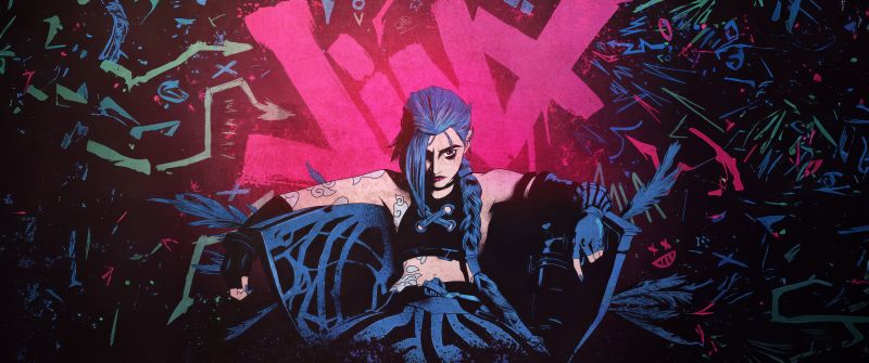 Jinx, Graffiti, Artwork, 5K, Neon, Arcane: League of Legends