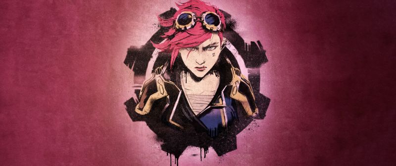 Vi (LoL), Graffiti, Red background, 5K, Arcane: League of Legends