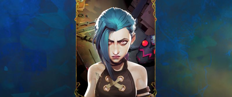 Arcane, Jinx, Arcane: League of Legends, Season 2, 5K, Blue background