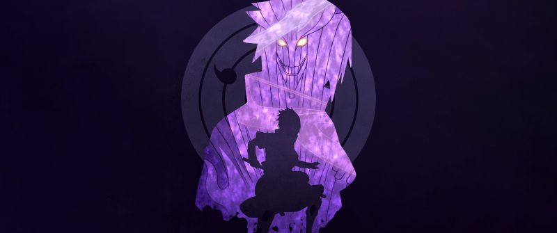 Sasuke Uchiha, Susanoo mode, Purple aesthetic, Purple background, Dark purple, 5K, Naruto, Mangekyo Sharingan