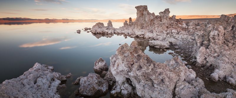 Mono Lake, Rocky shore, Sunset, Dusk