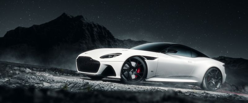 Aston Martin DBS Superleggera, Dark aesthetic, Night, Dark background, White cars, 5K