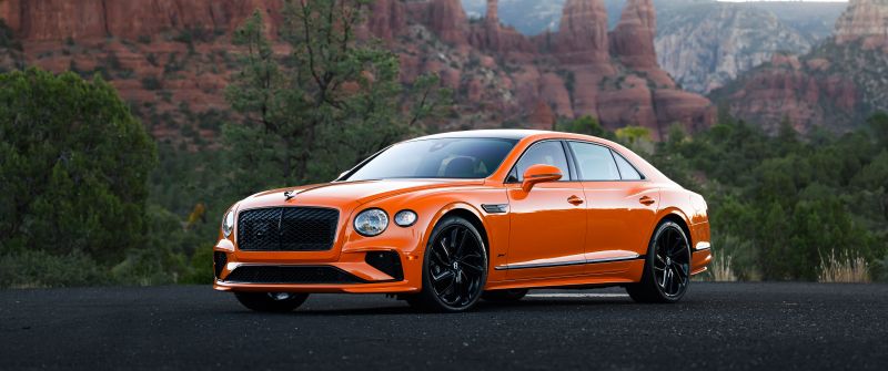 Bentley Flying Spur Speed, Orange cars, Luxury Sedan, 2025, 5K, 8K