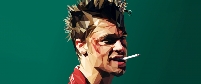 Brad Pitt, Tyler Durden, Fight Club, Low poly, Green background, Dope