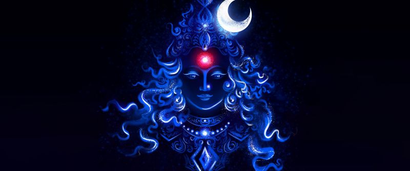 Durga Maa, Blue aesthetic, Digital Art, 5K, 8K, Dark blue, Hindu goddess