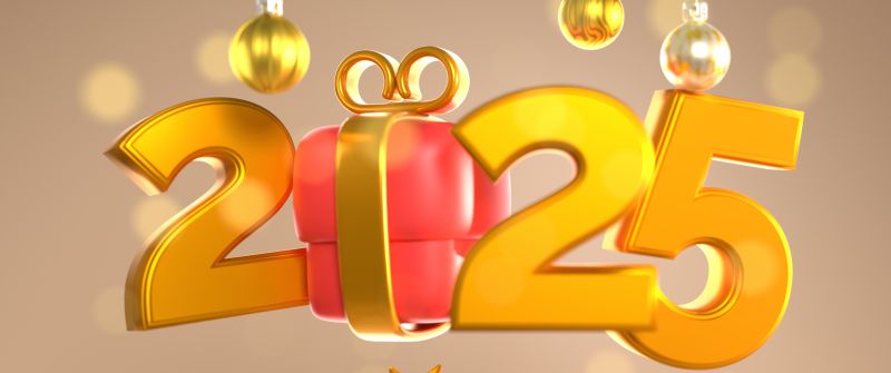 2025 New Year, Typography, 5K, New Year celebrations, Yellow aesthetic