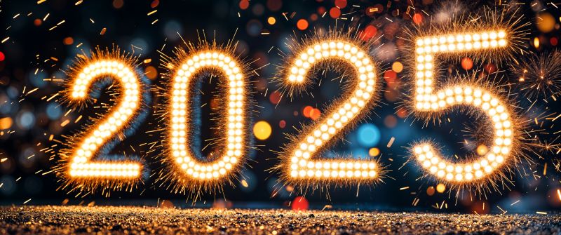 2025 New Year, Sparklers, Fireworks, New Year celebrations, Sparkles, Typography