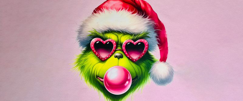 Preppy Grinch, 5K, Pink background, Pastel pink