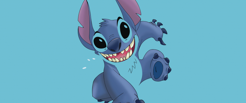 Stitch, 8K, Cyan background, Cartoon, 5K