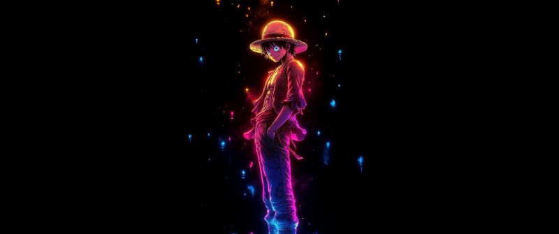 Neon, Monkey D. Luffy, 5K, 8K, Black background, One Piece