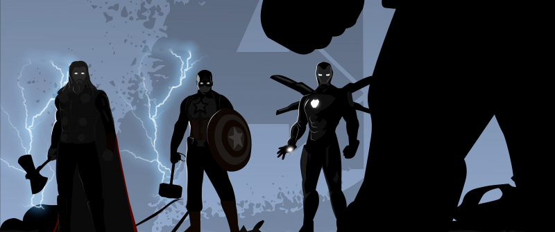 Avengers: Endgame, Thor, Captain America, Iron Man, Thanos, Illustration, Black