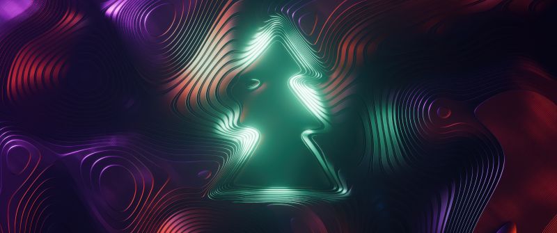 Christmas tree, Abstract art, Neon glow, Futuristic, Gradient Abstract, Layers, Digital Art, Symmetry, 3D Art, 5K, Radiant