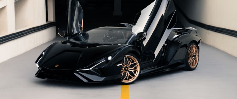 Black Lamborghini Sián Roadster, 8K, 5K, Hybrid sports car, Lamborghini Sián Roadster