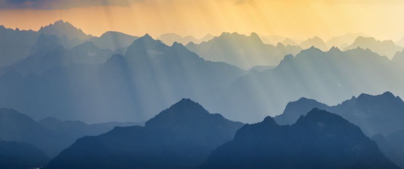 Lofoten, Wilderness, Norway, Sunbeam, Landscape, Misty mountains, Scenery, Layers