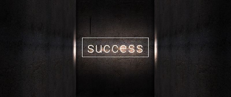Success, Dark background, Neon light, Wall