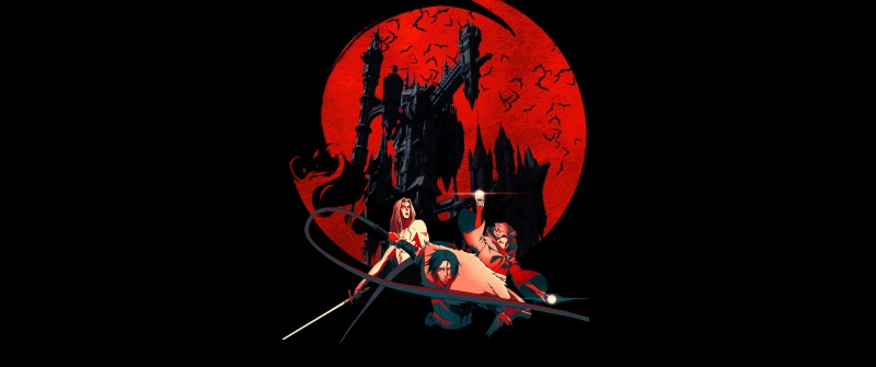 Castlevania Trio, Blood Moon, 5K, Black background