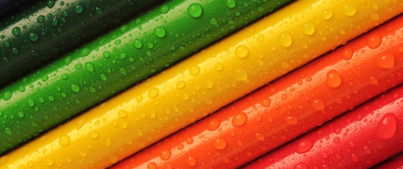 Crayons, Pencils, Multicolor, Colorful, Water drops, 5K
