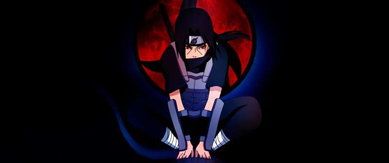 Itachi Uchiha, Pose, Sharingan, Dark aesthetic, AMOLED, Black background, Naruto