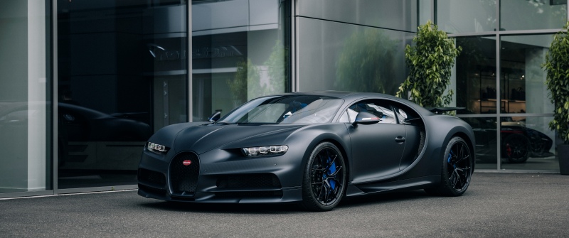 Bugatti Chiron Sport, Matte black, Sports cars, Urban