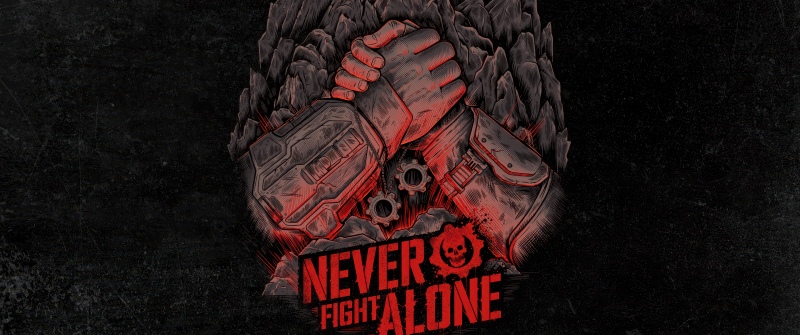 Gears of War, Never Fight Alone, Dark background, 5K