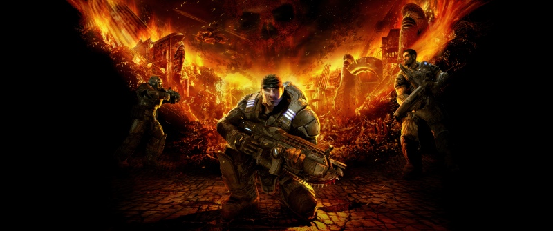 Gears of War, Game Art, Marcus Fenix, 5K, Dark background, Fire effect