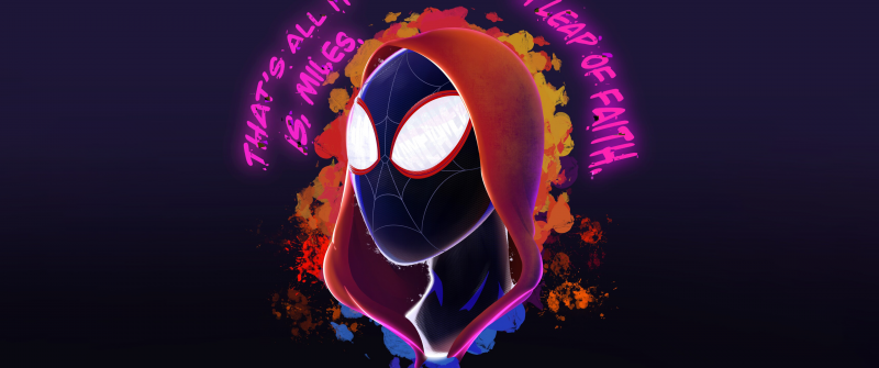 Miles Morales, Leap of Faith, Artwork, Neon art, Dark background, Marvel Comics