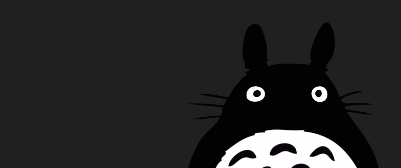 Totoro, Minimalist, Dark background, Black and White, My Neighbor Totoro, Studio Ghibli, Tonari no Totoro, 5K