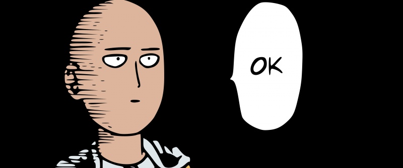 Saitama, OK, One Punch Man, Black background, AMOLED, Minimalist