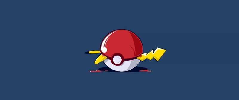 Pokeball, Pikachu, Minimalist, Blue background