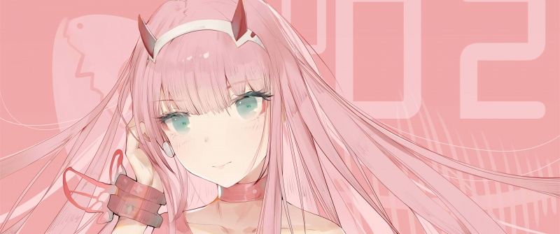 Zero Two, Pink aesthetic, DARLING in the FRANXX, Pink background, Baby pink, Anime girl