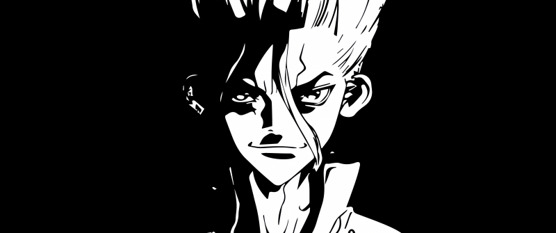 Senku Ishigami, AMOLED, Illustration, Black and White, Dr. Stone