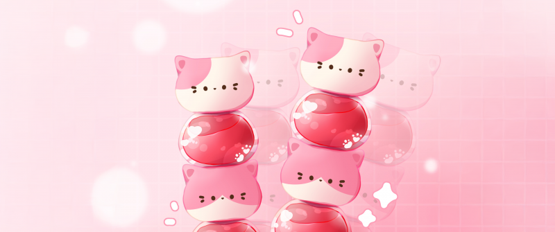 Kawaii, Candy, Pink aesthetic, Pink background, Japanese tradition, Dessert, Adorable, Illustration, 5K