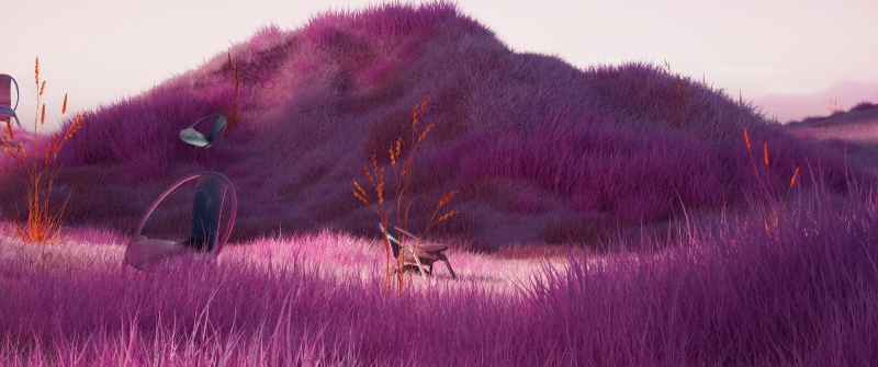 Pink aesthetic, Scenery, Landscape, Surreal, Pink grass, Dreamlike, Pastel, Tranquility, Ethereal, 5K