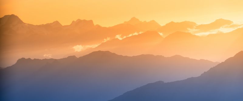 Southern Alps, 8K, New Zealand, Sunset, Clouds, Mountain View, 5K