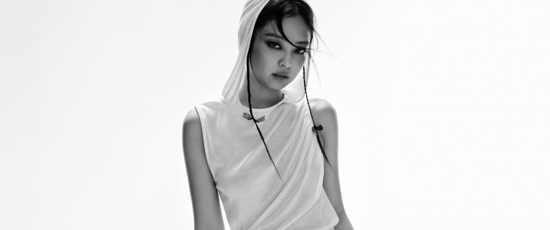 Jennie, ELLE, Black and White, Photoshoot, 5K, White background, South Korean Singer, Monochrome, Elle Magazine, 8K