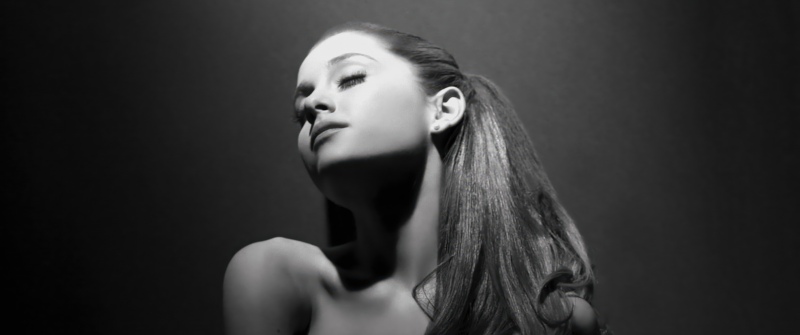 Ariana Grande, Yours Truly, Black and White, 5K, Dark background