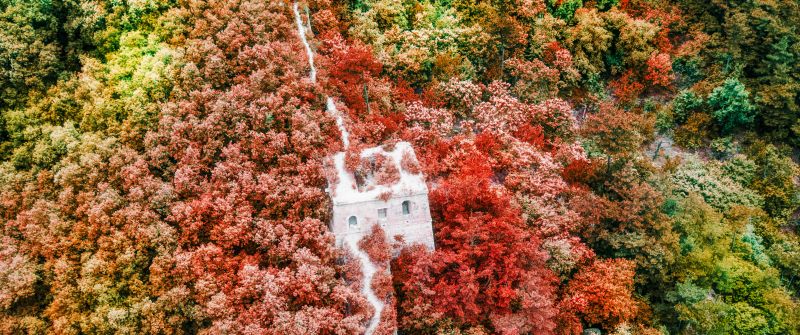 Great Wall of China, Beijing, Aerial view, Beautiful, Green, Red, Colorful, Trees