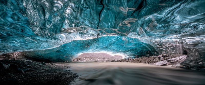 Ice Cave, Heading North, Sapphire cave, Glacier, Iceland, Ultrawide, 5K