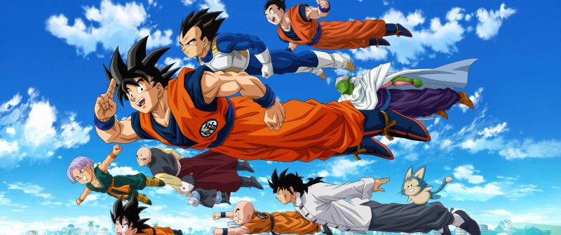 Dragon Ball Super, Classic, Flying together, Character poster, 5K, Goku, Vegeta, Gohan, Piccolo, Trunks