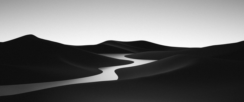 Black and White, Landscape, Desert, River, Monochrome, Minimalist, Surreal, 5K