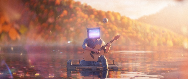 Guitarist, Dreamlike, Nostalgic, Autumn Scenery, Autumn background, Autumn season, Cinematic, Aesthetic, Retro style, Playing guitar