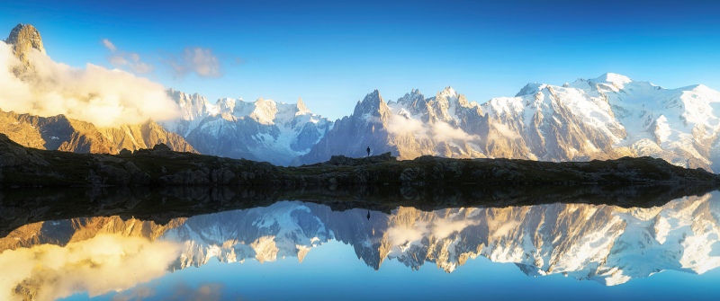 Mont Blanc massif, Alps mountains, 5K, Reflections, Snow mountains, Snow covered, Blue Sky, Wilderness, Serene, Scenic, Blue aesthetic