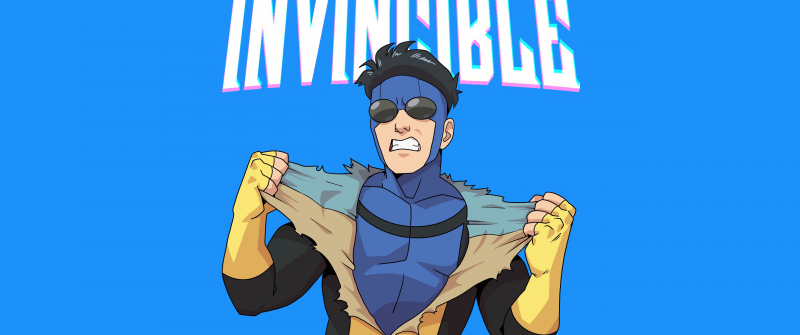 Invincible, Blue background, 5K, Animated series, Cartoon, 5K